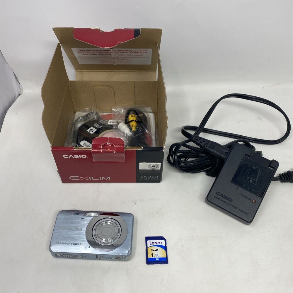 Casio Exilim EX-Z80A Digital Camera 8.1mp w/ Charger + Battery + 1gb SD Tested
